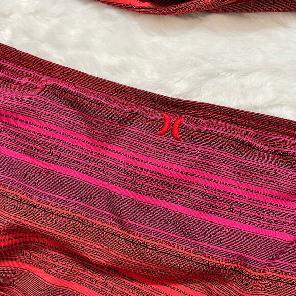 Hurley Bikini Two Piece Striped Tie Hip Flutter Top Summer Bathing Suit Medium - Picture 2 of 6